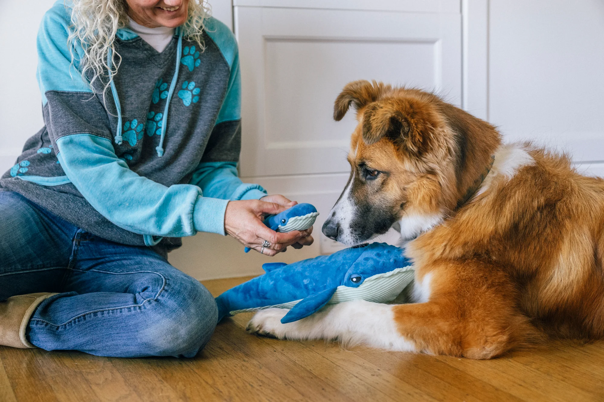 Hundespielzeug Ocean Buddies BIG BLUE & BABY BLUE Blauwale
