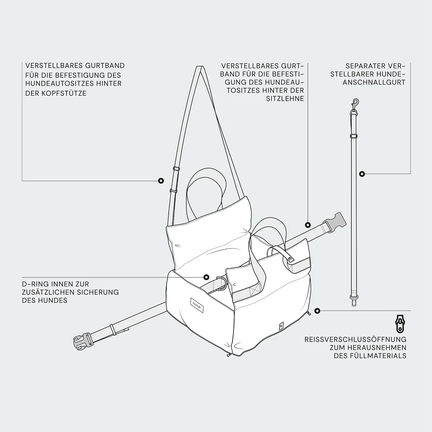 Hundeautositz GETAWAY Light Graphite tragbar